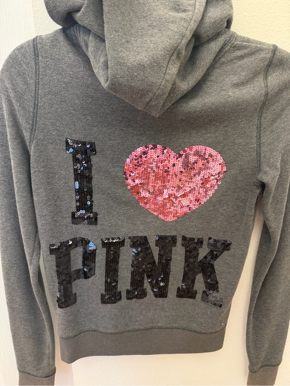 Victoria's Secret Kids Gray Hoodie with Pink Sequin Heart - Picture 3 of 6